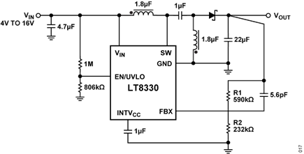 Figure 17. LT8330 Configuration for a 5.6 V Output