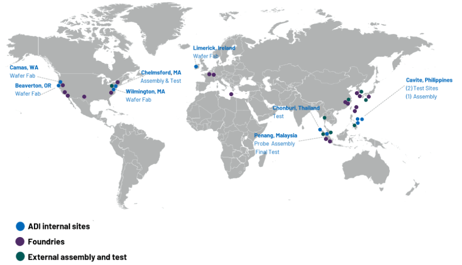 A world map pinpointing the different hybrid manufacturing and supply chain locations 